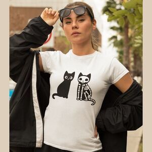 Skeleton Cat Tee Shirt | Cat Mom Gift for Her Cat Gift